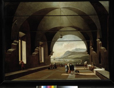 Vaulted Gallery with Marine Landscape in the Background by Viviano Codazzi