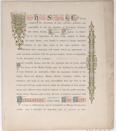 Trade Card for Messrs. Henry Southgate & Co., Book Sellers, 19th century by Vizetelly and Company