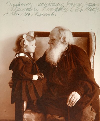 Russian author Leo Tolstoy with his granddaughter Tatiana, Yasnaya Polyana, Russia by Vladimir Grigorievich Chertkov