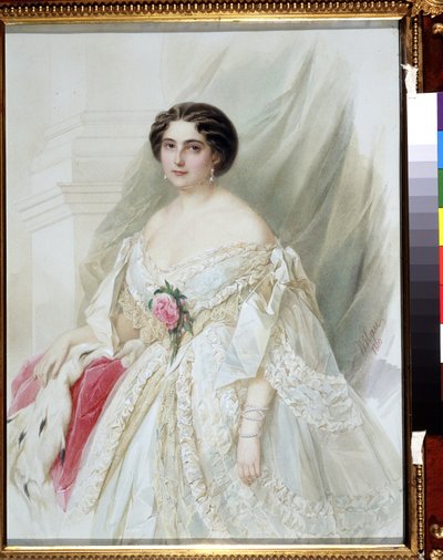 Portrait of a Lady in a Fur Cape by Vladimir Ivanovich Hau