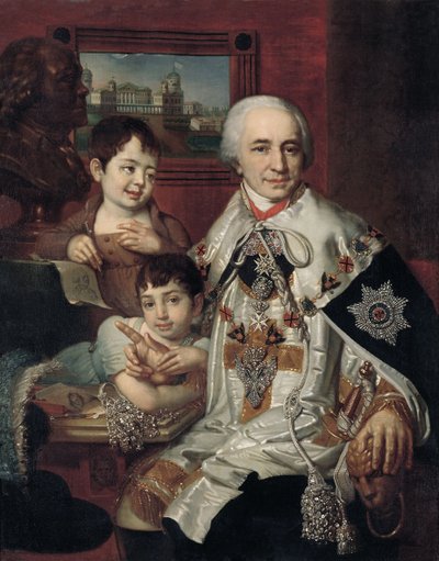 Portrait of Admiral Count Grigory Grigoryevich Kushelev with children by Vladimir Lukich Borovikovsky