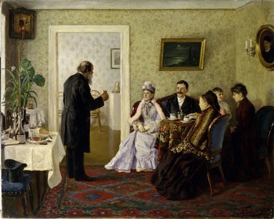 Newlyweds visiting the father-in-law - Painting by Vladimir Nikolayevich Pchelin (1869-1941) by Vladimir Nikolayevich Pchelin