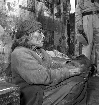 Old woman in Tierra del Fuego, indigenous Fuegians aka Yaghan people by Volkmar Wentzel