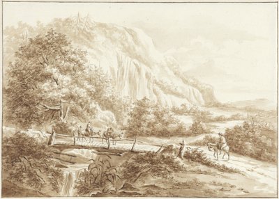 Mountain Landscape with Travelers on Donkeys Crossing a Wooden Bridge by W.C.E. Roelofs