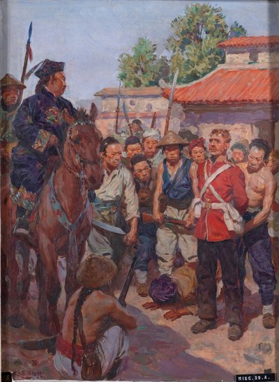 Private Moyse, The 3rd (East Kent, The Buffs) Regiment of Foot, Refusing to Kow-tow Before the Tartar Mandarin Tsan-koo-lin-sin by W.R.S. Stott