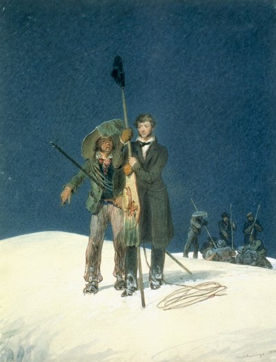 Charles Fellows with William Hawes, Plants a Baton on the Summit, Included as an Insert in A Narrative of an Ascent to the Summit of Mont Blanc by Charles Fellows, Published 1827 by W.S. Hastings