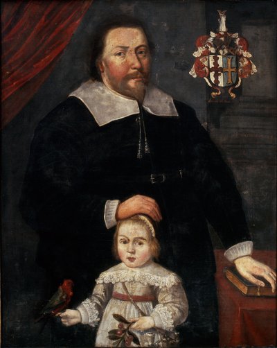 Sir Edward Lawrence with his son and a parrot by W. (attr. to) Flesshier