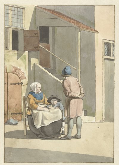 Boy and Woman with Child in Front of a House by W. Barthautz