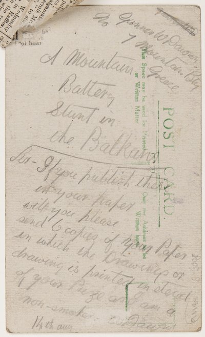 Postcard to the Editor of the Liverpool Weekly Courier, 14 August 1918 by W. Dawson