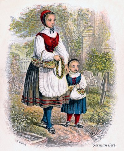 Two German Girls with Baskets of Flowers, 1809 by W. Dickes