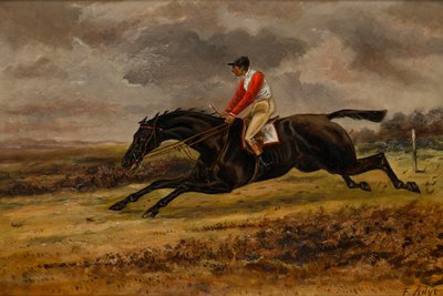 A Galloping Horse with Jockey in Bradford Racing Colours by W. F. Adye