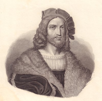 Portrait of Italian poet Antonio Tebaldeo, copper engraving from painting by Raphael by John Ward Dunsmore