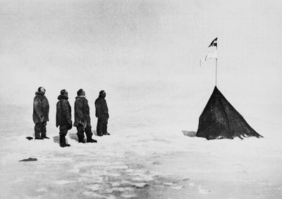 Roald Amundsen, Helmer Hanssen, Sverre Hassel and Oscar Wisting in front of the tent erected at the South Pole, December 16 by John Ward Dunsmore