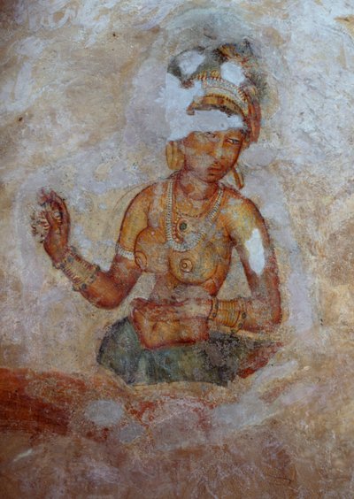 Sri Lanka, Fresco of girls in Sigiriya archaeological complex by John Ward Dunsmore