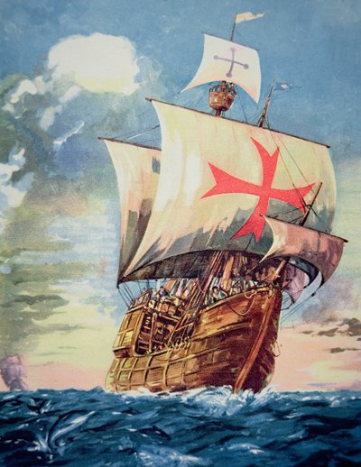 The Santa Maria taking Christopher Columbus to the Americas in 1492 by John Ward Dunsmore