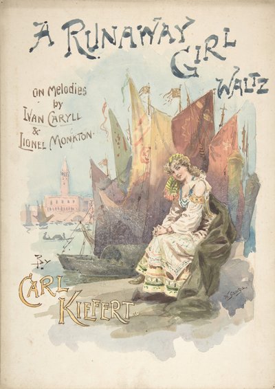 Design for Music Cover: A Runaway Girl Waltz, 1898 by W. George