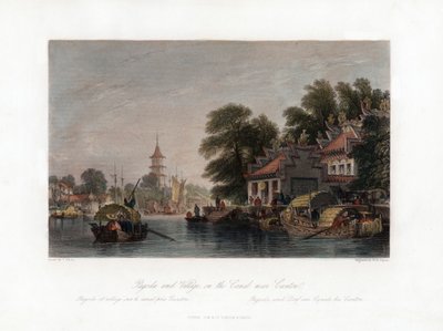 Pagoda and Village, on the Canal near Canton, China, c1840 by W. H. Capone