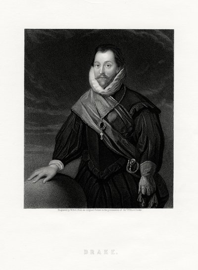 Sir Francis Drake, English privateer, navigator, naval pioneer, politician by W. Holl