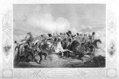 Light cavalry attacking the Russian guns at Balaclava during the Crimean War by W. Hulland
