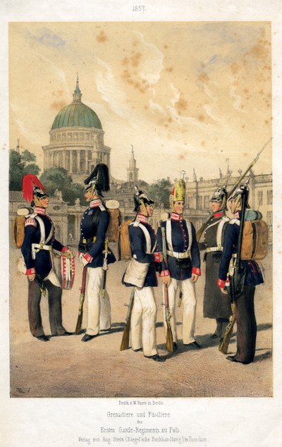 Grenadiers and Fusiliers of the Prussian Army, 1857 by W Korn