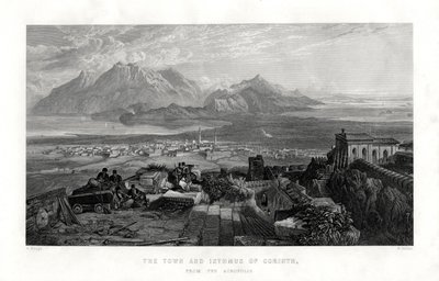The Town and Isthmus of Corinth from the Acropolis, Greece by W. Miller