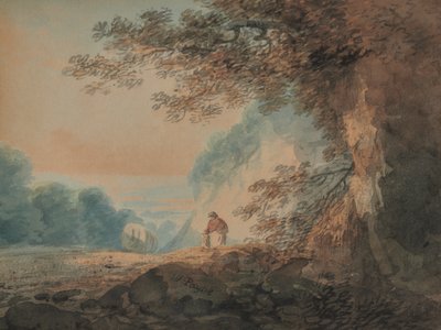 Landscape, Tree in Right Foreground Cart and Figures of Woman and Child by W Payne