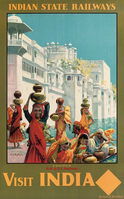 Visit India, Udaipur, an advertising poster for Indian State Railways by W. S. Bylityllis