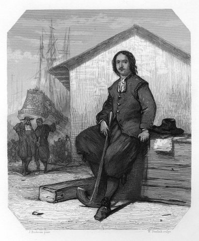 Tsar Peter I of Russia Working on an East Indiaman, Amsterdam Docks, Netherlands, 1697 c1870 by W. Steelink