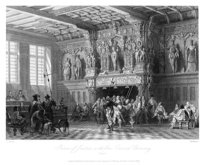 Palace of Justice, with fine carved chimney, Bruges, 1840 by W. Wallis