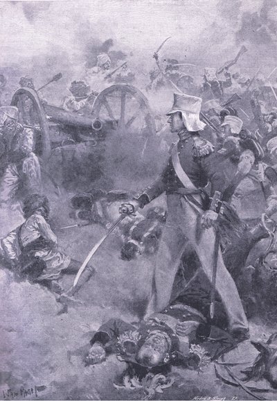 Chilianwala, January 13th 1849: The body of Pennycuick guarded by his son by Wal Paget