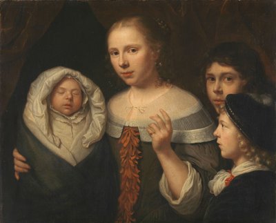 Portrait of a Young Woman with Three Children by Wallerant Vaillant (attributed to)