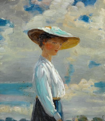 Half-Length Figure Study of a Lady in a Wide-Brimmed Hat by Walter Bonner Gash