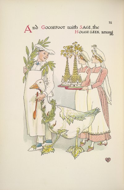 A Chef Holding a Goose, Two Ladies Carrying Trays by Walter Crane