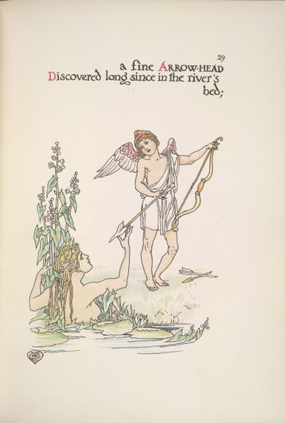 An angel holding an arrow, and a lady in a river or lake by Walter Crane
