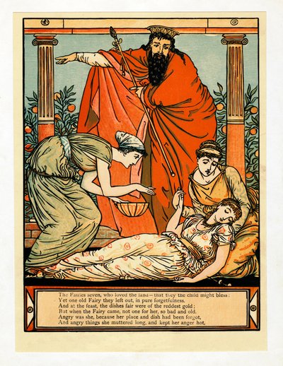 And Down She Falls in Death-like Sleep, from The Blue Beard Picture Book by Walter Crane