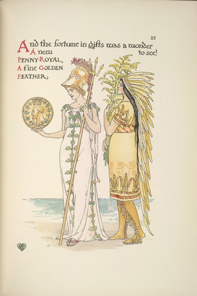 Britannia and a woman in Native American costume by Walter Crane