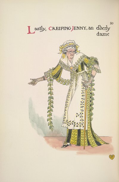 Creeping Jenny, an Elderly Lady Using a Walking Stick by Walter Crane