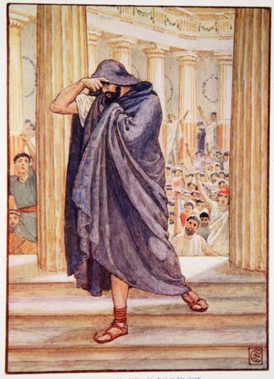 He Left the Assembly Hiding His Face in His Cloak, Illustration from The Story of Greece by Mary Macgregor, 1st Edition, 1913 by Walter Crane