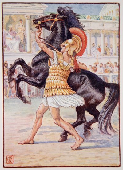 He ran towards the horse and seized the bridle, illustration from 
