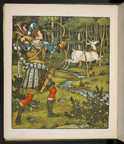 Illustration for the story, the Hind in the wood by Walter Crane