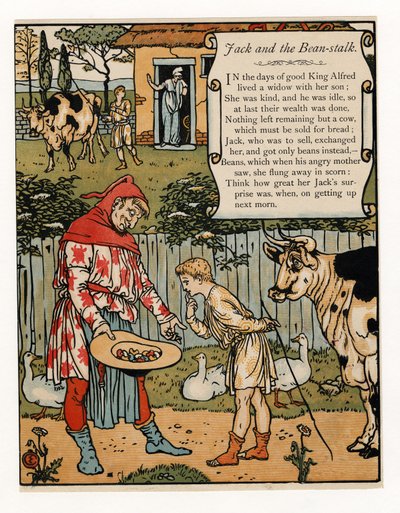 Jack Sells His Cow for Beans, from The Blue Beard Picture Book, pub. 1879 by Walter Crane