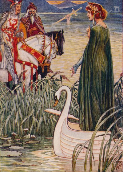 King Arthur asks the Lady of the Lake for the sword Excalibur, 1911 by Walter Crane