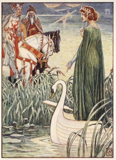 King Arthur asks the Lady of the Lake for the sword Excalibur, from 