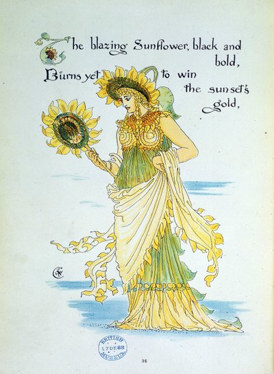 The Sunflower (Sun) Personified in a Young Woman Dressed in Yellow and Green, Plate 36 from 