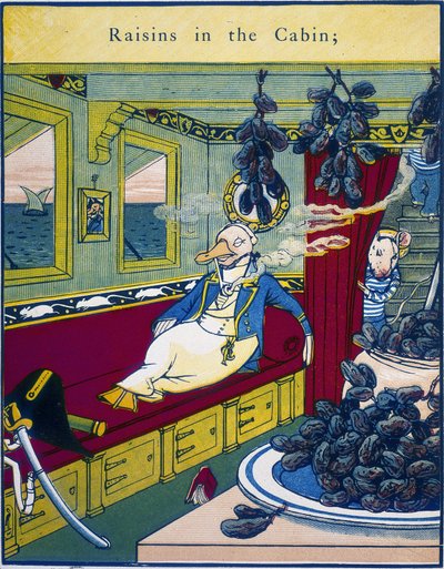 Raisins in the cabin, scene in a boat cabin with a bunch of grapes in the foreground - in Routledge