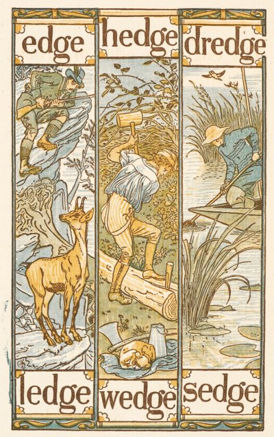 Rhyming words ending in the letter E. The Golden primer by Walter Crane
