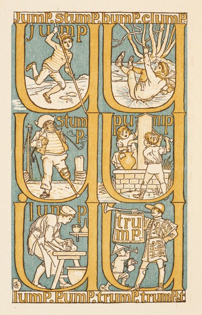 Rhyming words ending in the letter P. To illustrate the use of the letter U. The Golden Primer by Walter Crane