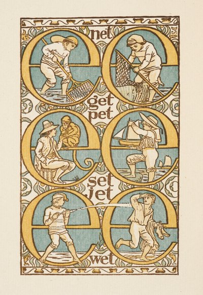 Rhyming Words Illustrating the Use of the Letter E. The Golden Primer by Walter Crane