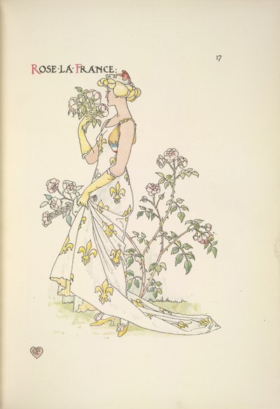 Rose La France. A young woman smelling a bouquet of flowers by Walter Crane