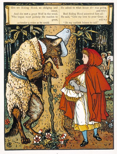 The Little Red Riding Hood (encounter with the wolf) - by John Lane, Walter Crane